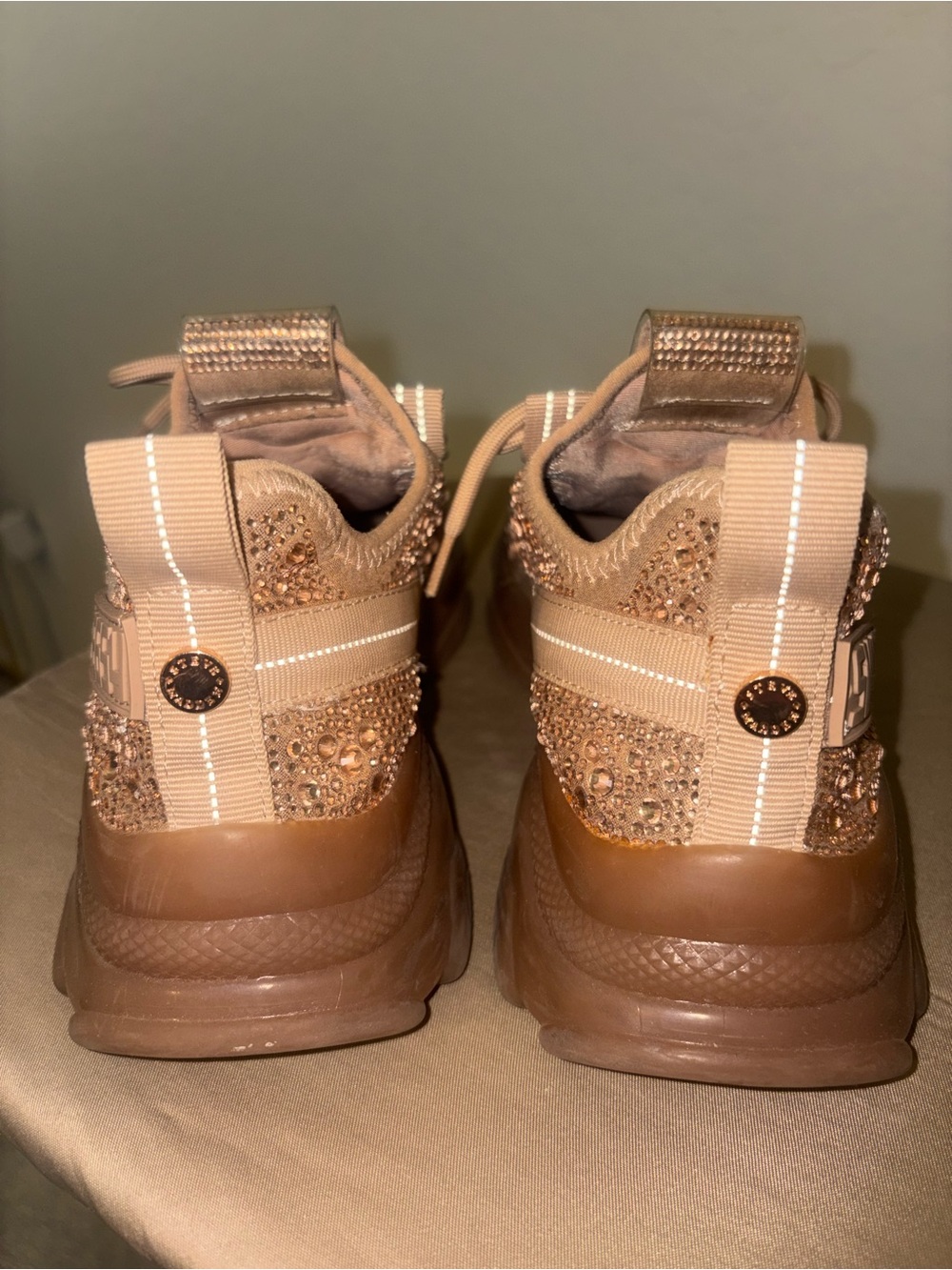 Steve Madden Maxima Gold Crystal Lace-Up Sneakers - Picture 3 of 5